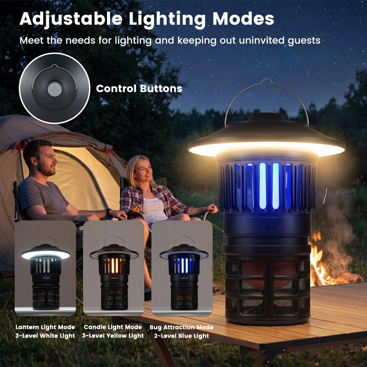 Tangkula Bug Zapper Outdoor Mosquito Killer Fly Traps with 3 Adjustable Lighting Modes