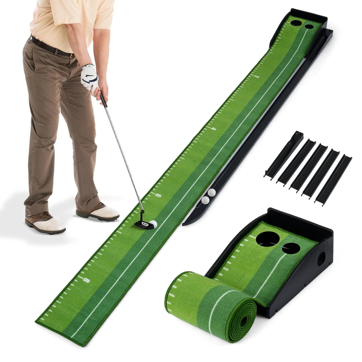 Tangkula Putting Green Indoor Golf Putting Mat 3 Putting Practice Balls Golf Training Aid for Home Office & Outdoors