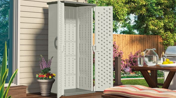 Suncast BMS1250 Resin Vertical Storage Shed Building, 22 Cubic Feet