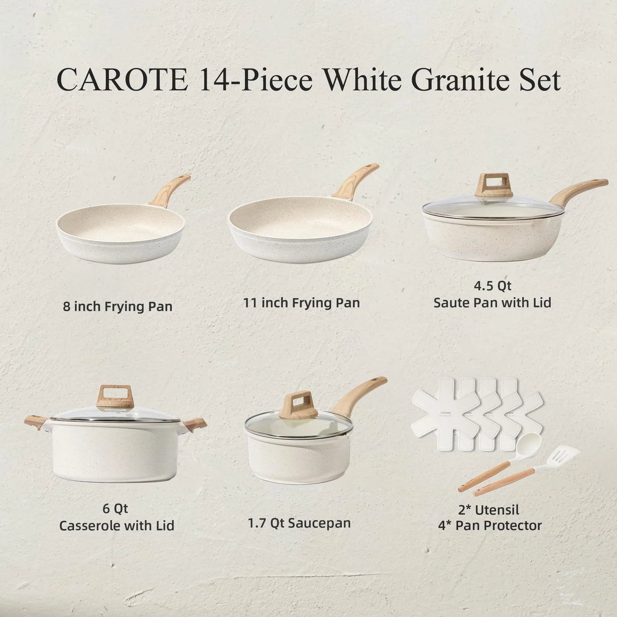 CAROTE 14 Pcs Pots and Pans Set. Nonstick Cookware Set