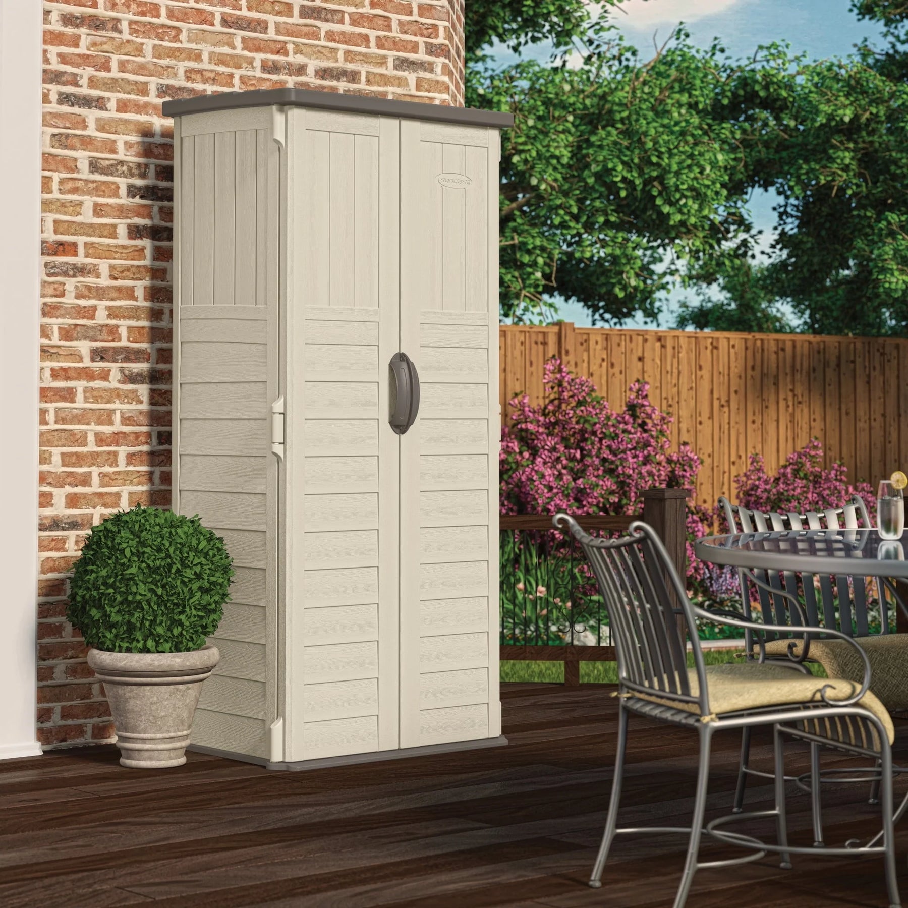 Suncast BMS1250 Resin Vertical Storage Shed Building, 22 Cubic Feet