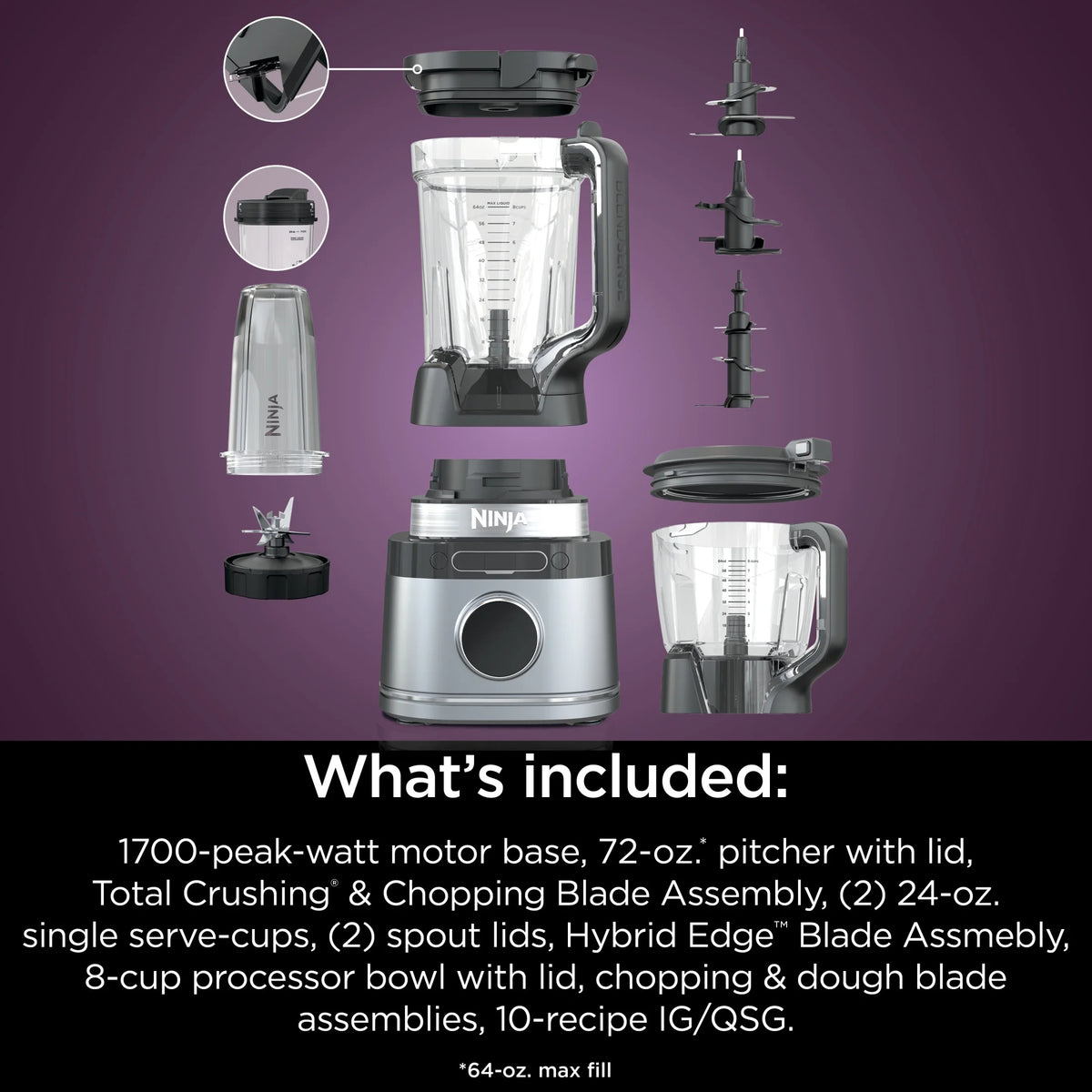 Ninja Detect Kitchen System Power Blender + Processor with Blend Sense Technology, Silver, TB400