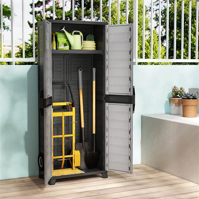 68" Lockable Plastic Storage Cabinet with 3 Adjustable Shelves, Vertical Shelving Unit Utility Garage Organizer for Basement, Laundry Room & Mudroom