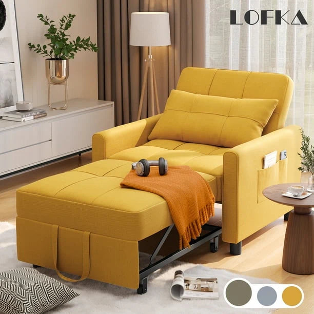 Lofka Chair Bed, Convertible Sofa Bed Couch Recliner Single Bed for Living Room/Office/Bedroom, Light Gray